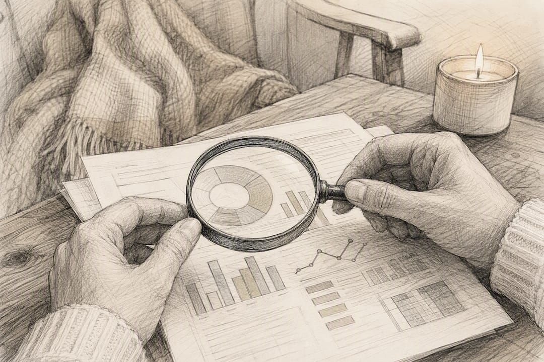 Hands inspecting chart with magnifying glass