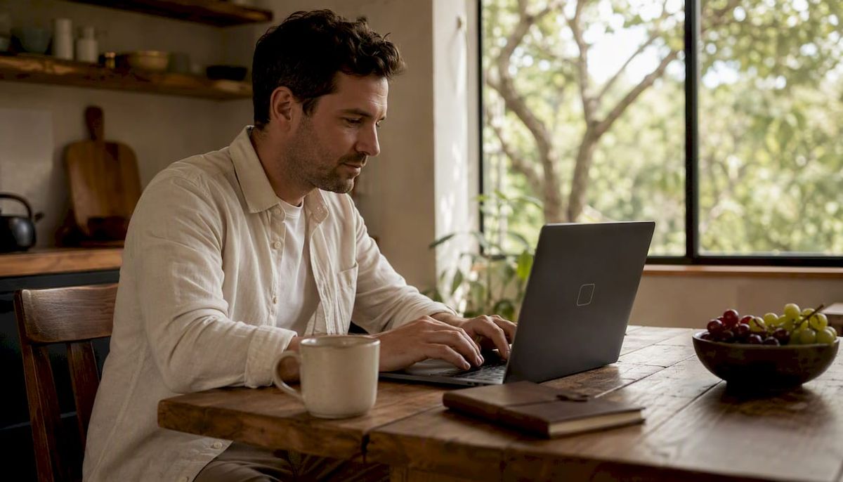 Professional typing on laptop in privacy-focused home office