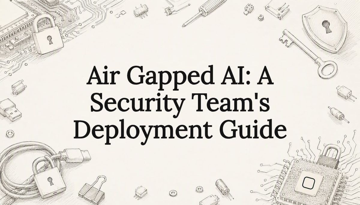 Decorative title card with security and AI themed sketches