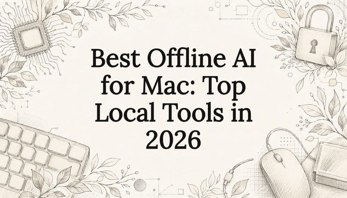 Decorative title card illustration for offline AI on Mac