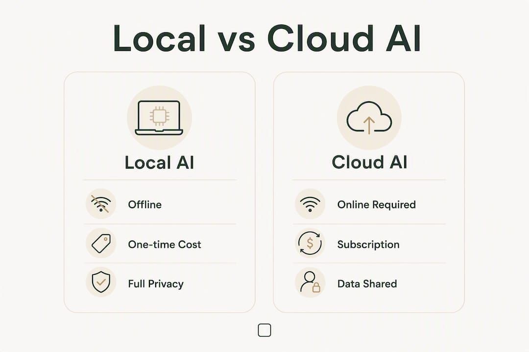 Infographic comparing local AI and cloud AI benefits