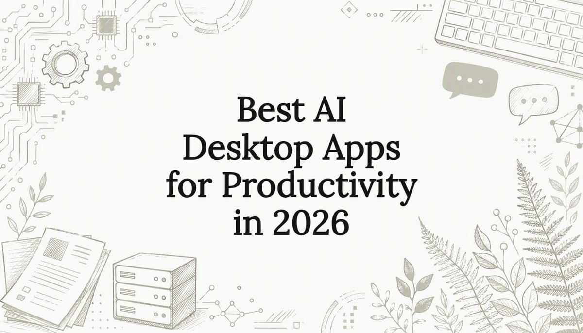 Decorative title card illustration with AI and productivity motifs