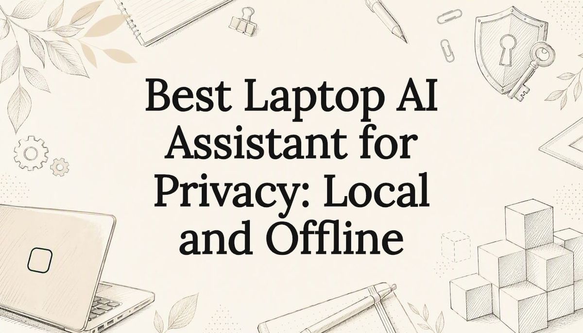 Decorative title card illustration with laptop and privacy icons