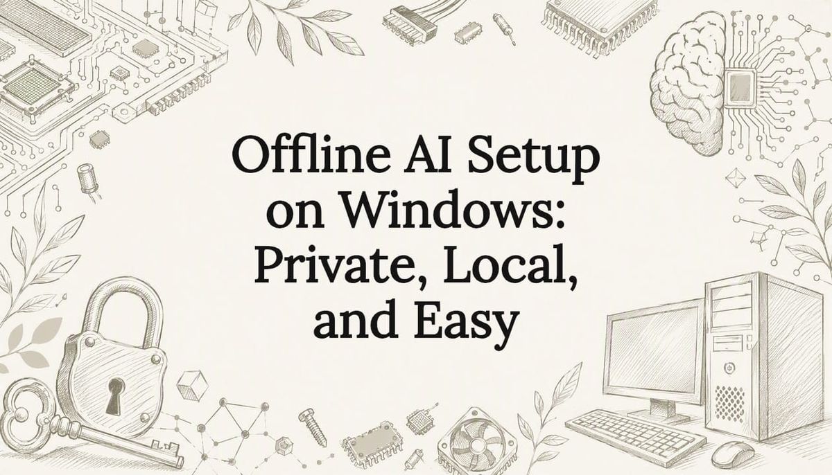 Decorative title card illustration for offline AI setup article